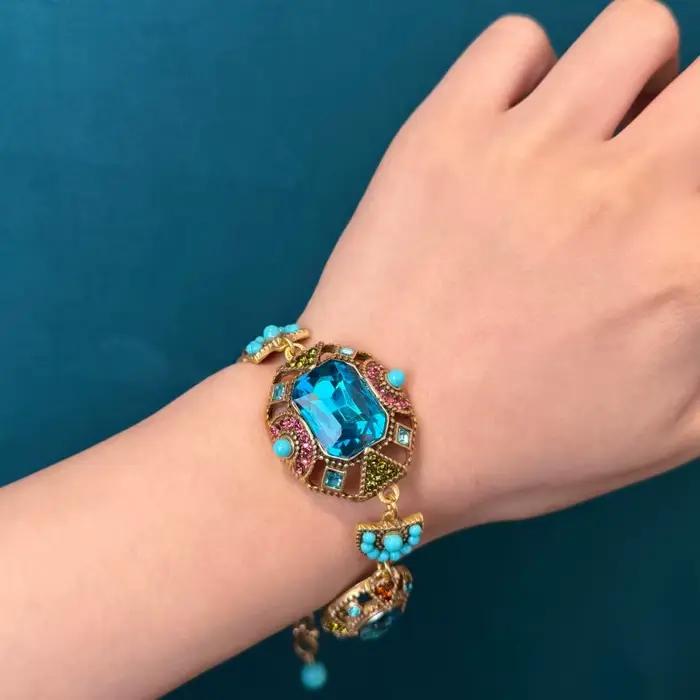 Bracelet Bohème Antique en Cristal Naturel et Cuivre Plaqué Or pour Femmes Occasions Spéciales Fantaisie Vintage
