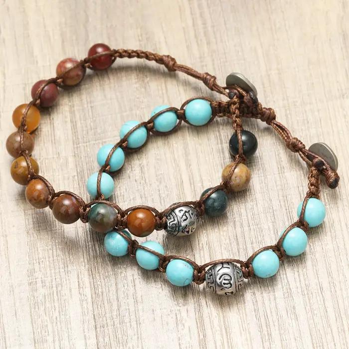 Bracelet en pierre naturelle tressée de culture tibétaine avec nœud de protection multicolore pour hommes et femmes pour occasions spéciales ethnique traditionnel