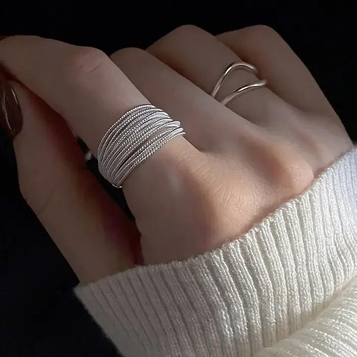 Bague multi-lignes en argent carillon pour femmes et filles