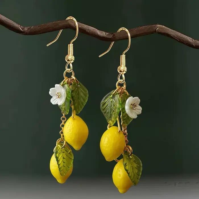 Boucles d'oreilles personnalisées citron en résine avec longue pampille fruits d'été bijoux bohèmes polyvalents pour femmes occasions spéciales