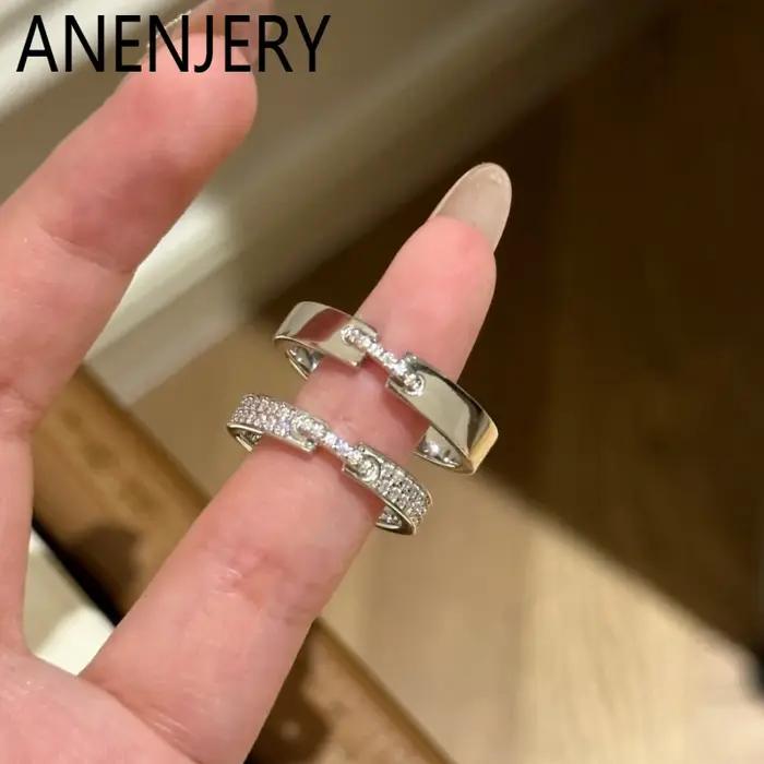 ANENJERY – bague en Zircon incrusté de géométrie couleur argent pour femmes et hommes
