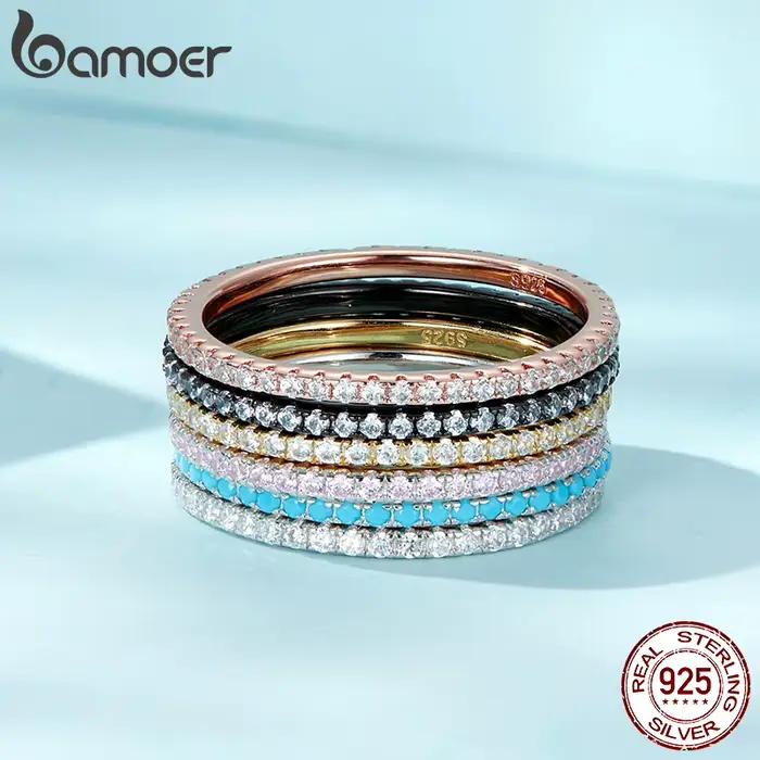 Bague en argent sterling 925 sertie de zircon multicolore mignonne et romantique pour femmes occasions spéciales mariage anniversaire noël