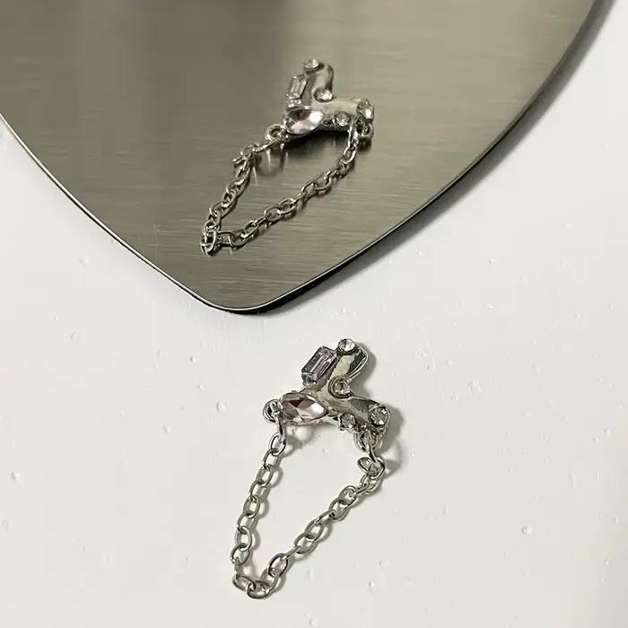 5 pièces Chic à la mode ss diamants pointillant coeur Design bijoux Chrome argent rose cristal chaînes pendentifs manucure ornements 404art