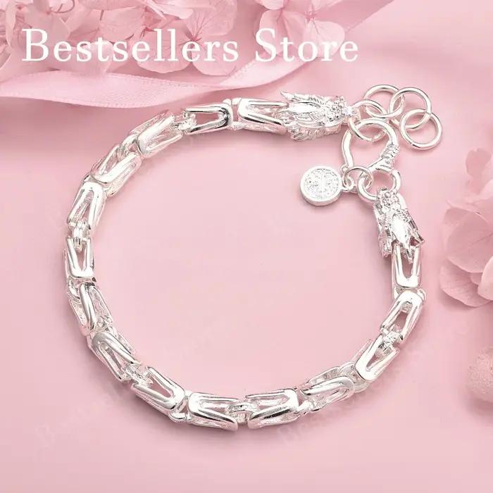 Bracelet tête de dragon exquis en argent sterling 925 de 8 pouces pour hommes et femmes