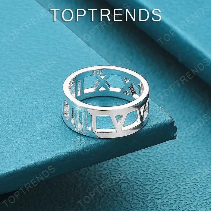 Bague ronde en argent Sterling 925 avec chiffres romains, taille 5-10, accessoires de bijoux à la mode pour femmes, cadeau romantique pour fête de fiançailles