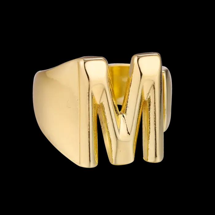 Juya 18K véritable plaqué or fait à la main de luxe ouvert réglable nom initial anneaux pour femmes hommes cadeau remise des diplômes fournitures de bijoux fins