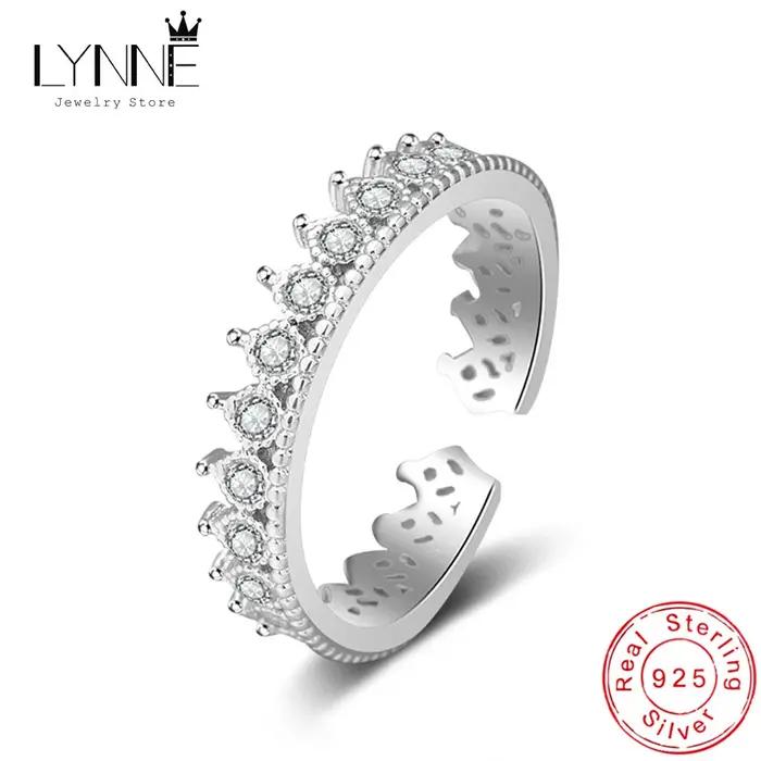 LYNNE bijoux nouvelle couronne romantique à la mode CZ 925 bagues en argent Sterling conception d'engrenage fin Zircon bague réglable femmes cadeau d'anniversaire