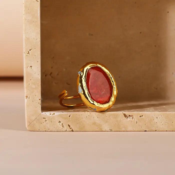 Bague en pierre précieuse Larimar corail rouge