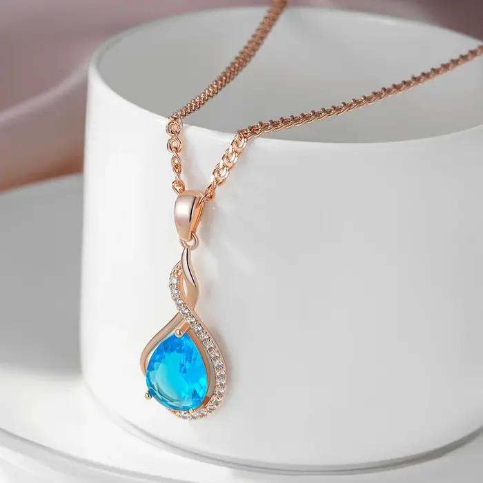 SYOUJYO élégant bleu goutte naturel Zircon collier Vintage 585 couleur or Rose luxe bijoux cadeau pour les femmes 