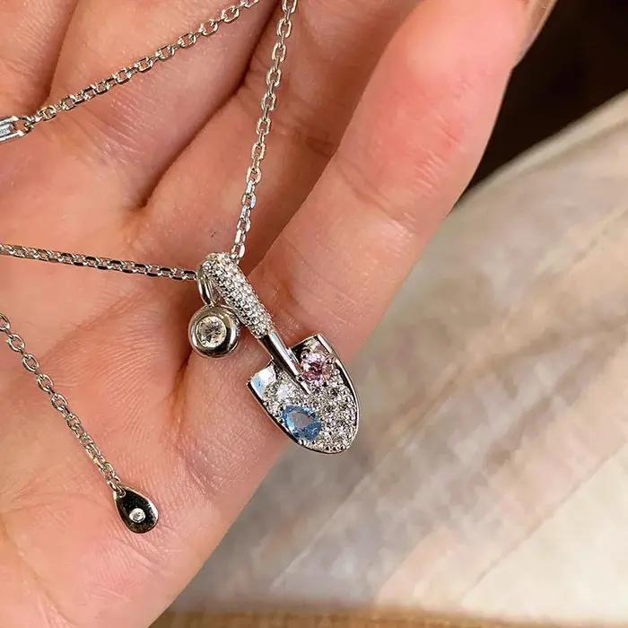 Collier créatif en argent brillant 925 incrusté de diamant rose bleu dégradé