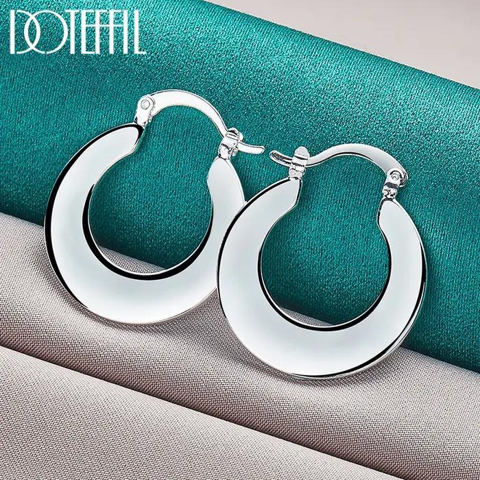 DOTEFFIL 925 en argent Sterling boucle d'oreille lisse pour femme mariage fiançailles fête mode charme bijoux