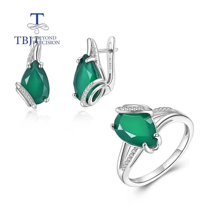 Bague en argent regardé 925 avec agate verte naturelle pour femme