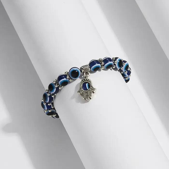 Bracelet mauvais œil bleu main de Fatima grec turc mille yeux pendentif de paume fait