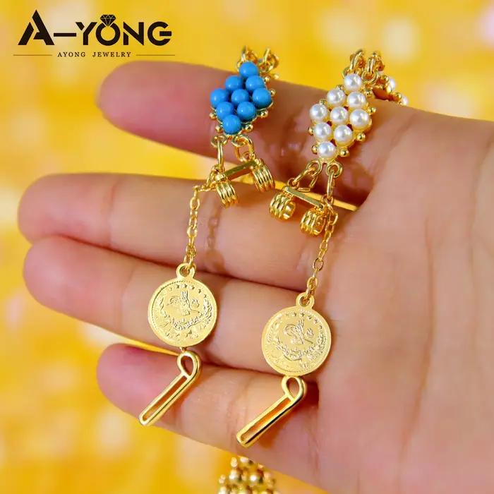 Bracelet de perles plaqué or 21 carats pour femmes italiennes