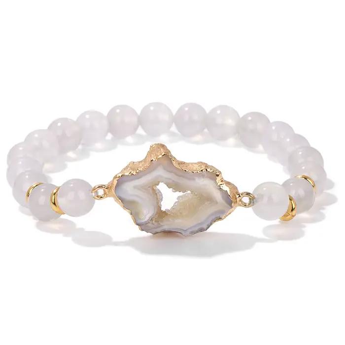 Bracelet de perles en pierre d'agates rouges rayées, breloque Lomzy creuse irrégulière, guérison éne
