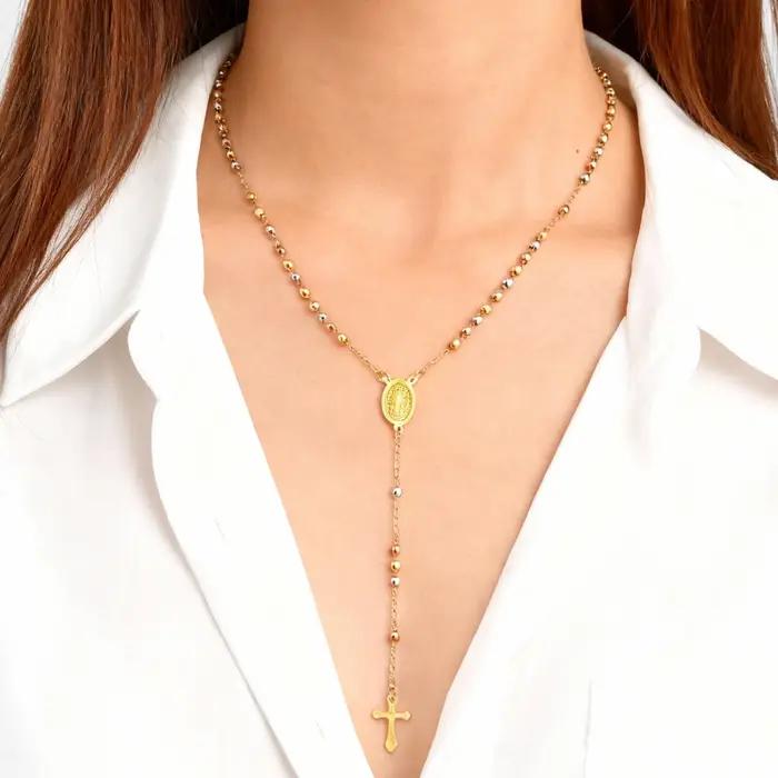 Collier en forme de croix de la Vierge Marie pour femmes chaîne à maillons en acier inoxydable colliers de prière cadeau de bijo