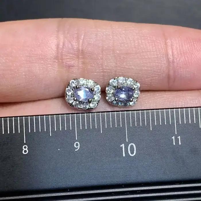 Boucles d'oreilles en pierre précieuse tanzanite naturelle pour femmes