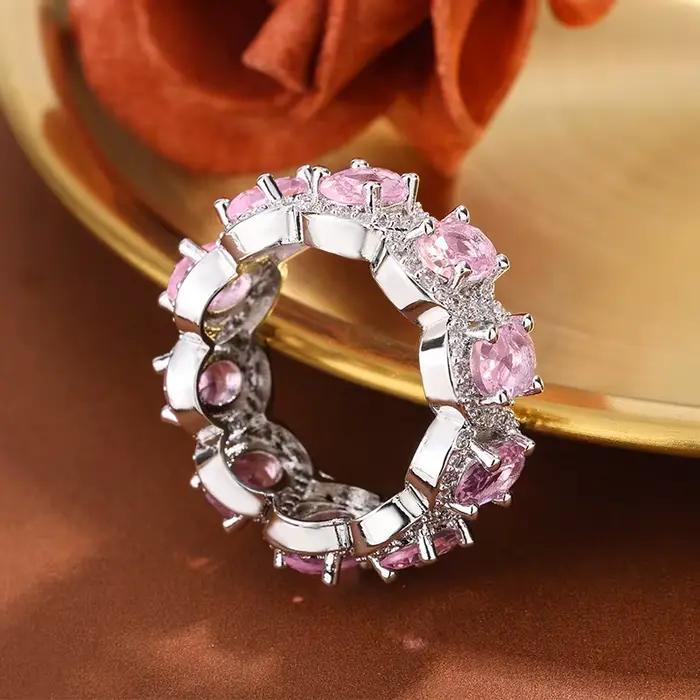 Bague de luxe en Zircon rose pour femmes, bijoux en cristal scintillant plaqué argent 925, cadeau pour elle