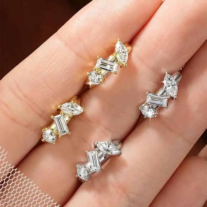 Boucles d'oreilles en forme de marquise/rectangulaires/rondes en moissanite