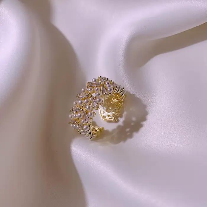 Bagues couleur or en Zircon pour femmes, haute qualité, nouvelle mode coréenne, bijoux de luxe, fête, réglable, inhabituel, pour filles, 2025