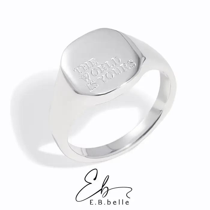 E.B.belle Bague en acier inoxydable plaqué argent avec inscription de lettres ou de mots