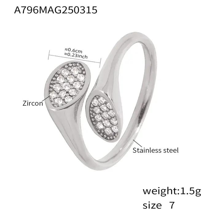 Bague en acier inoxydable plaquée or 18 carats sertie de zirconium brillant pour femmes style moderne et élégant pour soirée et occasions spéciales