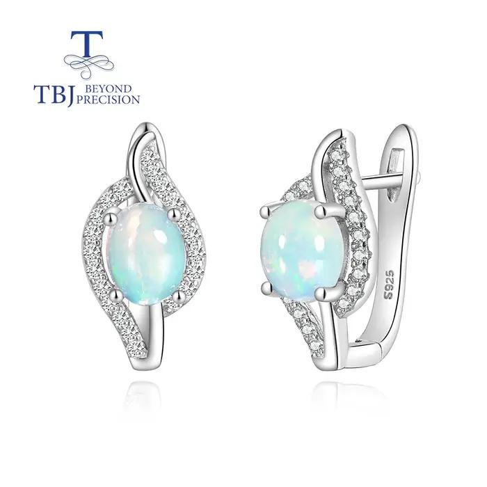 Boucles d'oreilles ovales en argent 925 serties d'opale naturelle pour femmes bijoux précieux classiques à offrir pour des occasions spéciales