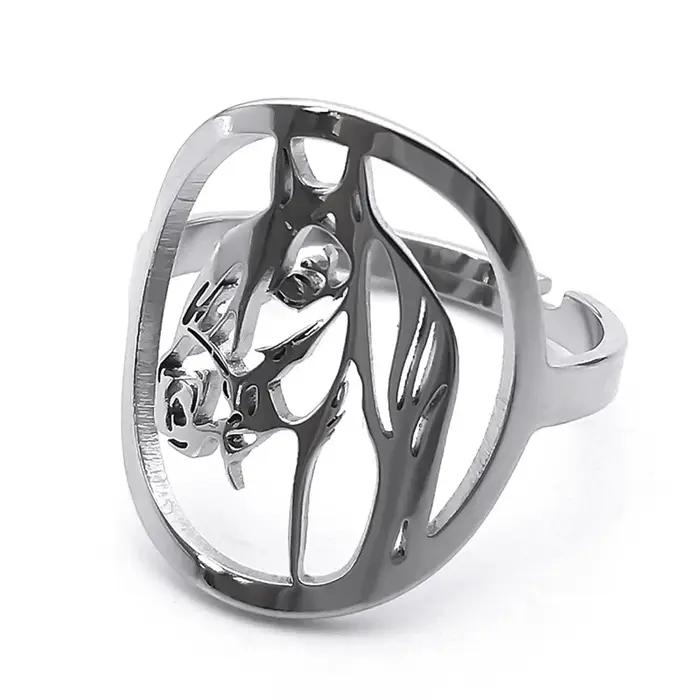 AFAWA cheval anneaux pour femmes hommes acier inoxydable couleur argent Animal ouverture réglable anneau