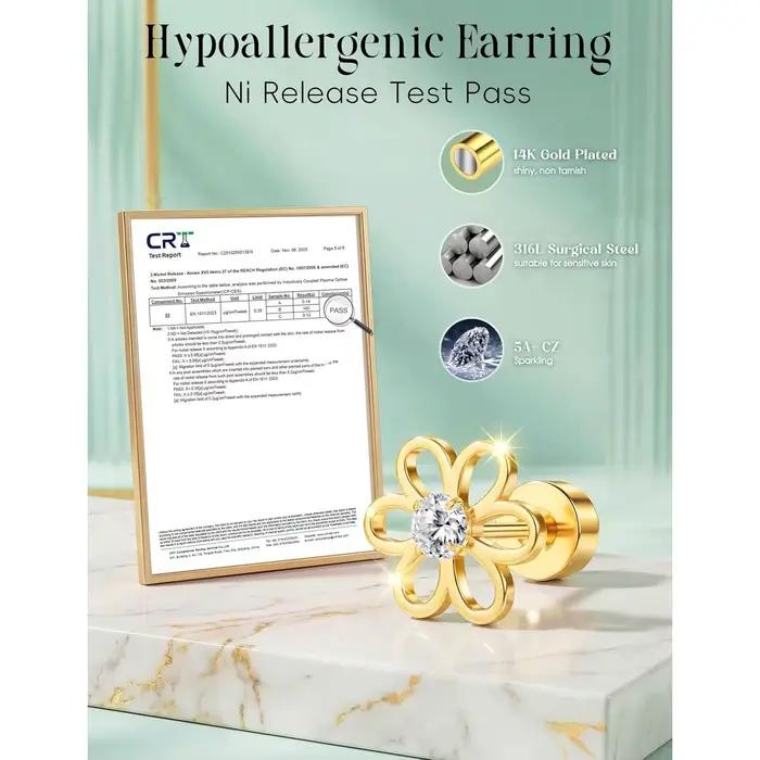 Florideco Bijoux de piercing hélix plaqué or 14K en acier chirurgical