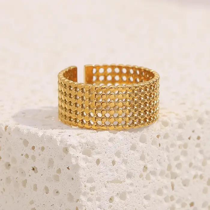 E.B.belle – anneau de manchette en filet de tissage large en acier inoxydable plaqué or 18 carats