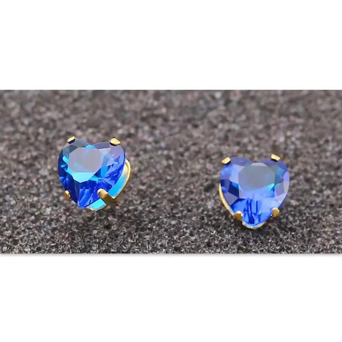 Uelf-Boucles d'oreilles coeur en cristal bleu pour femme
