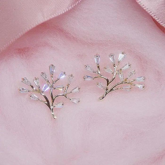 Boucles d'oreilles arbre de vie en or véritable 14K pour femme, bijoux élégants, mode coréenne, pour fête de mariage, offre spéciale