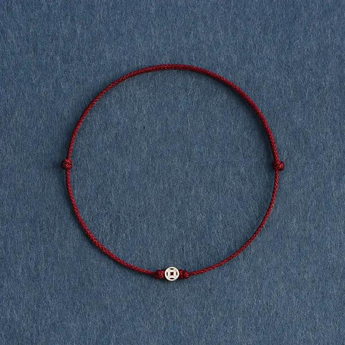 Bracelet à cordes rouges avec mini perles de pièces de monnaie de couleur argent Protection Kabbale Bracelets en cordon noir faits à la main pour femmes hommes filles garçons