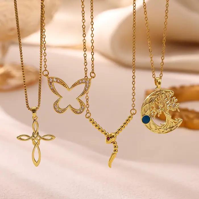 Collier Punk Y Snake pour Femme, Mode, Couleur Or, Charme Vintage, Géométrique, Papillon, Croix Creuse, Ras-de-cou, Bijoux, Cadeaux