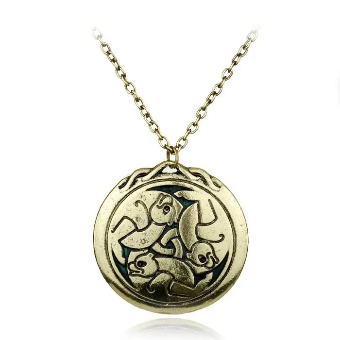 Collier empilable trois ours-pendentif rond de forêt