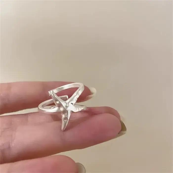 Bague incrustée d'étoile de mer bleu de mer, Style doux et minimaliste, Design de Niche pour femme, anneau de luxe léger à bouche ouverte, Index