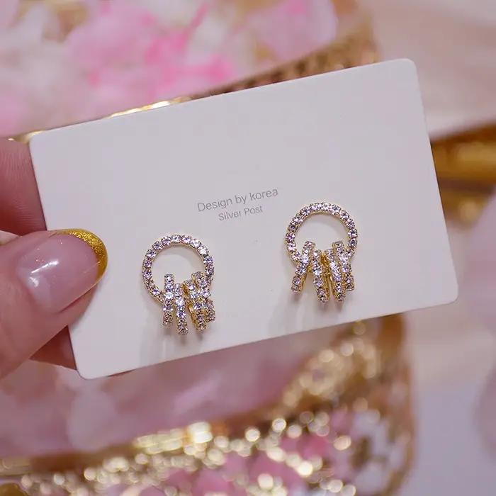 Boucles d'Oreilles en Or Group 14k Super Brillantes pour Femmes Style Bureau Occasionnels Spéciaux Blanc Noire Zirconium