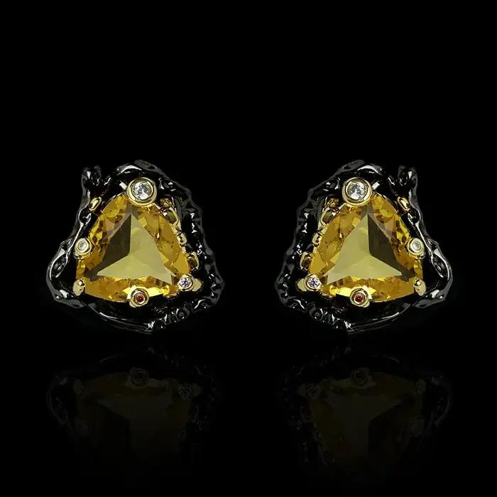 Boucles d'oreilles délicates en Zircon Triangle jaune, boucles d'oreilles bicolore élégantes en or n