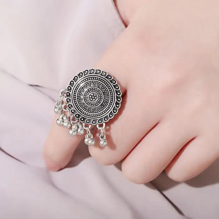 Bagues ethniques antiques de couleur argent pour femmes et filles