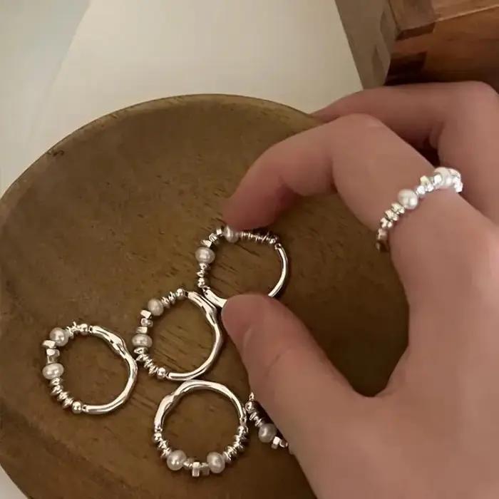Bague de cocktail en perles coréennes blanches hypoallergéniques pour femmes occasions spéciales elegance mariage anniversaire engagement