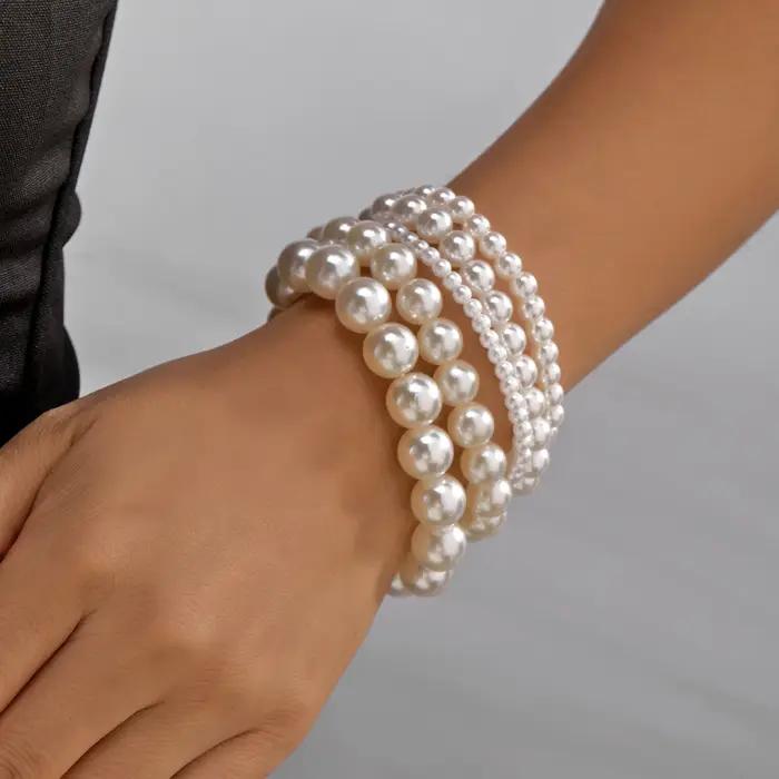 Ensemble de Bracelets en perles d'imitation blanches pour femmes