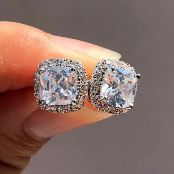 Boucles d'oreilles de luxe en pierre jaune rose pour femmes, bijoux de mariage, couleur argent, Vint