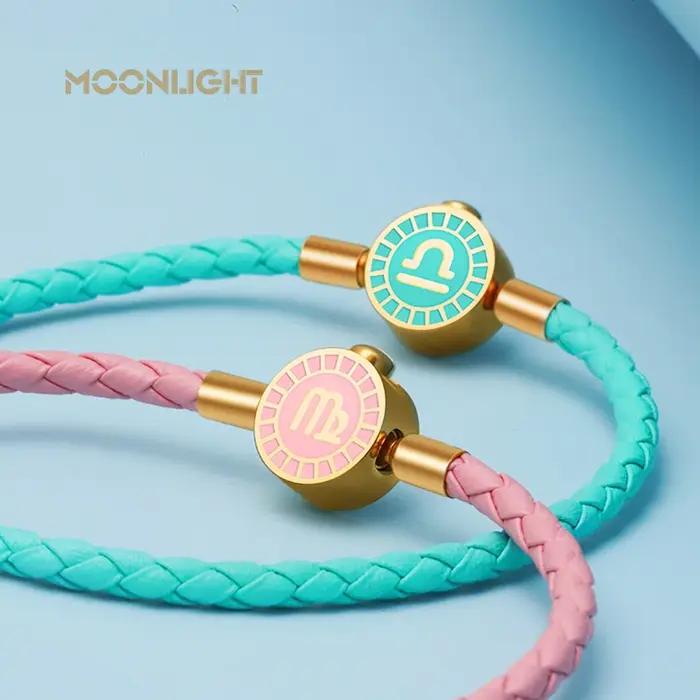 MOONLIGHT 12 Constellation Bracelet à breloques tressé en cuir