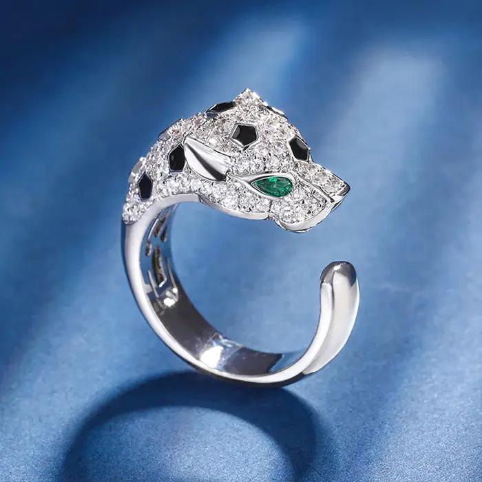 Bague réglable léopard émeraude rétro