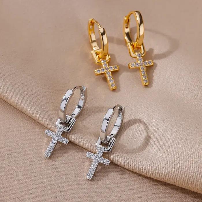 Boucles d'oreilles en forme de croix en Zircon pour femmes