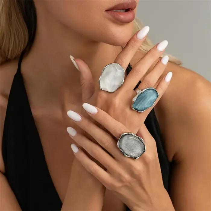 Bagues en résine à motif vague d'eau bleue vintage pour femmes