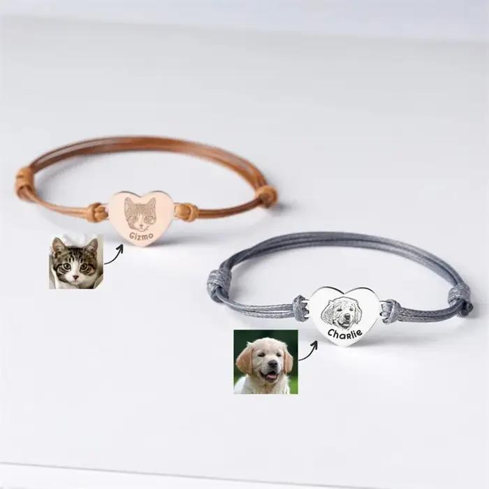 Bracelet personnalisé avec portrait d'animal de compagnie pour femmes, photo de chien personnalisée, acier inoxydable, réglable, cadeau pour propriétaire d'animal de compagnie, bijoux à la mode pour femmes