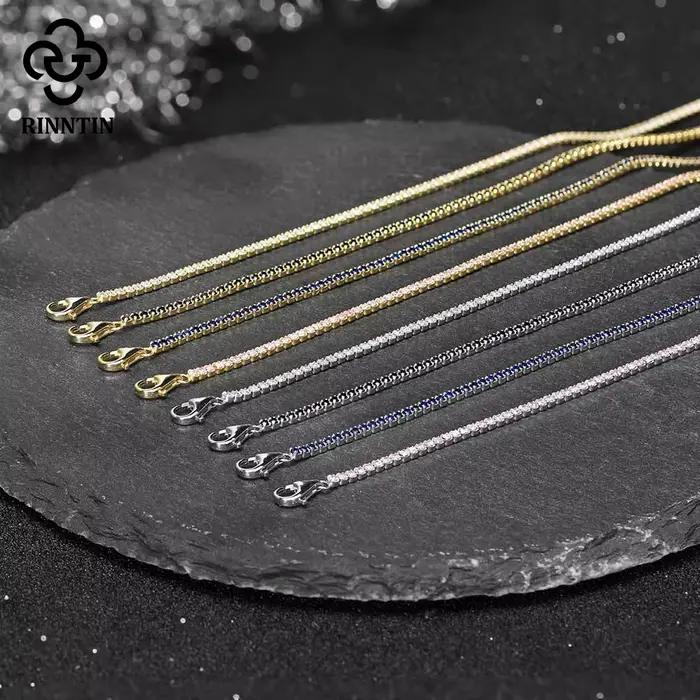 Rinntin-Bracelet de tennis brillant pour femme, argent regardé 925, sertissage Bazel, bijoux de luxe, 1.5mm, SB190