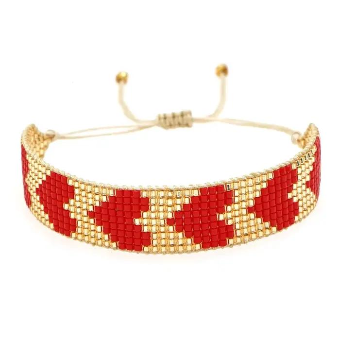Bracelet en perles de riz bohème ajustable cœur géométrie multicolore tissage artisanal ethnique pour femmes occasions spéciales