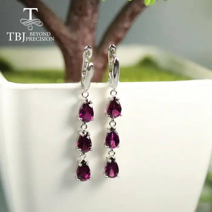 Boucles d'oreilles en argent sterling 925 serties de rhodolite brésilienne pour femmes occasions de gala élégantes